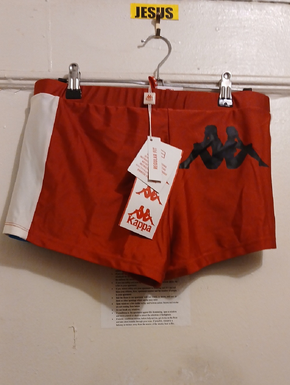 Kappa Red Shorts with White Side Stripe and Black Logo